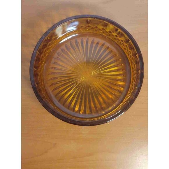 Vintage Indiana Glass Princess Pattern Amber Glass Dish With Lid - Picture 5 of 9